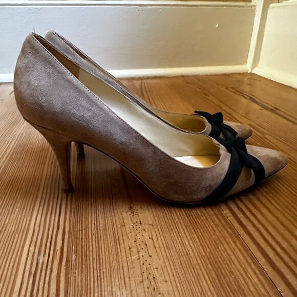 Kate Spade nude suede bow pointed toe pumps SIZE 9.5B - Picture 7 of 8